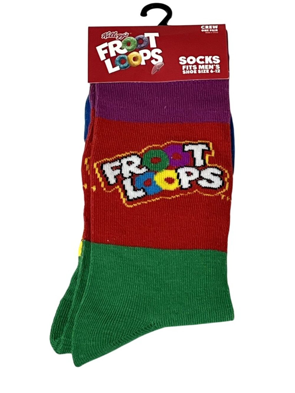 Kellogg’s Froot Loops Men’s Crew Socks Colorful Novelty Breakfast Print 6-12